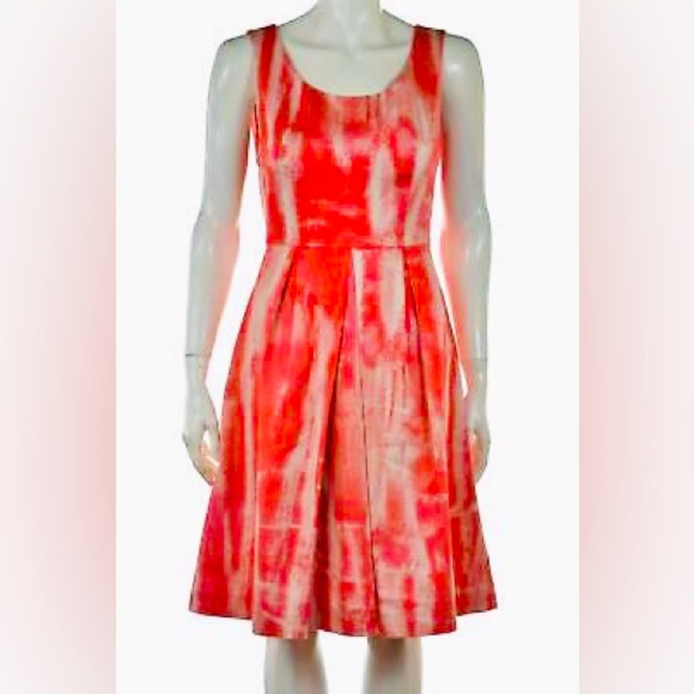Tahari Womens Dress Size 4 Pink Printed Sheath Knee Length Sleeveless Cotton